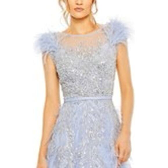 Mac Dougall 20520 High neck feathered shoulder gown - Size 12 - Periwinkle Blue - Picture 1 of 3
